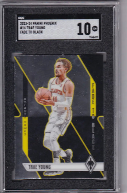 Graded Trae Young basketball card, 2023-24 Panini Phoenix Fade to Black SGC 10