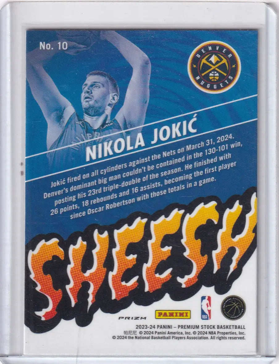 Nikola Jokic basketball trading card from Panini Premium Stock Hoops Sheesh Prizm 2023-24