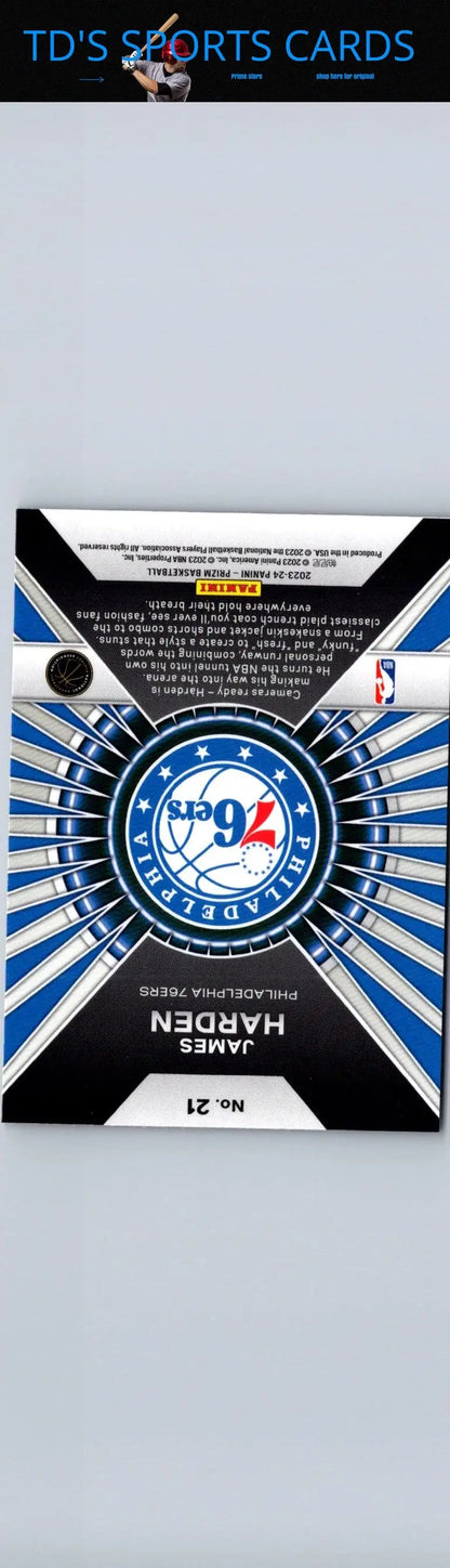 James Harden basketball card from 2023-24 Panini Prizm Dominance Prizms Silver