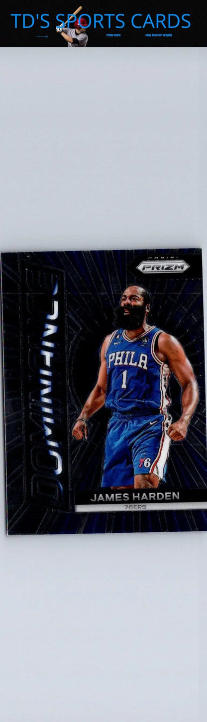 James Harden basketball card from 2023-24 Panini Prizm Dominance Prizms Silver