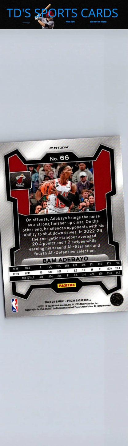 Bam Adebayo basketball card from 2023-24 Panini Prizm Prizms Pink Ice edition