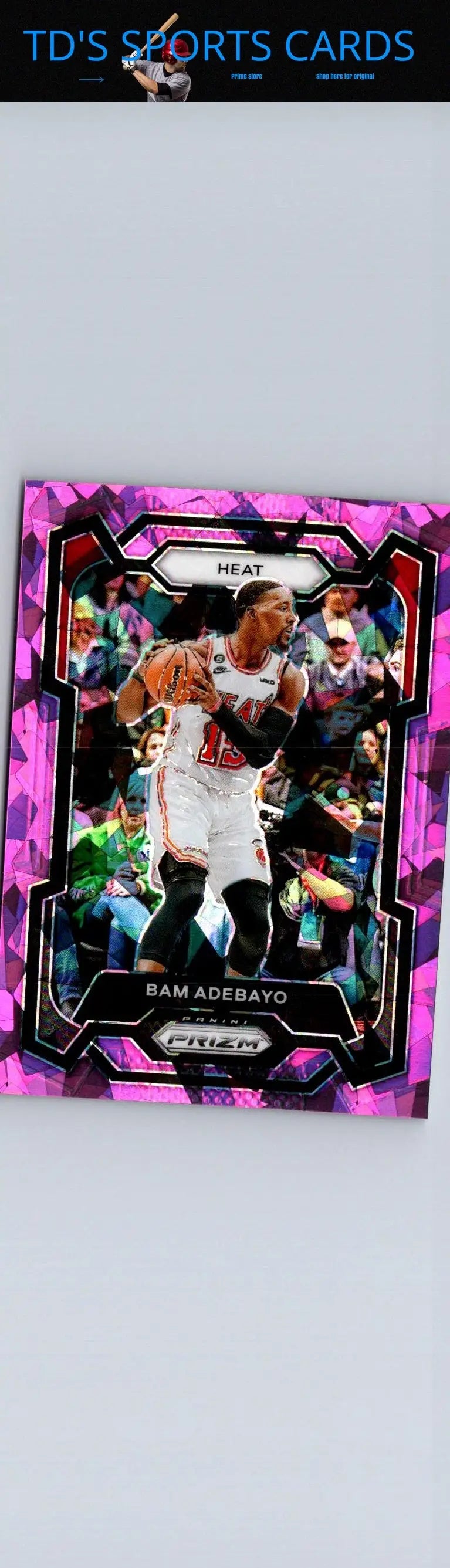 Bam Adebayo basketball card from 2023-24 Panini Prizm Prizms Pink Ice edition