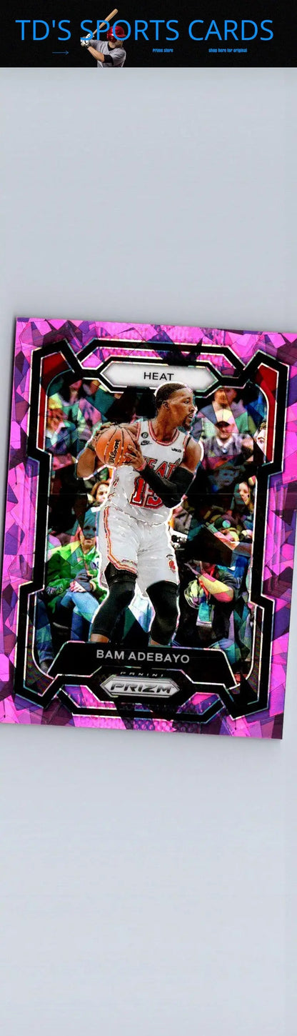 Bam Adebayo basketball card from 2023-24 Panini Prizm Prizms Pink Ice edition