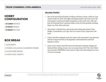 Trading card product details for 2023-24 Panini Prizm COPA America Soccer Hobby Box