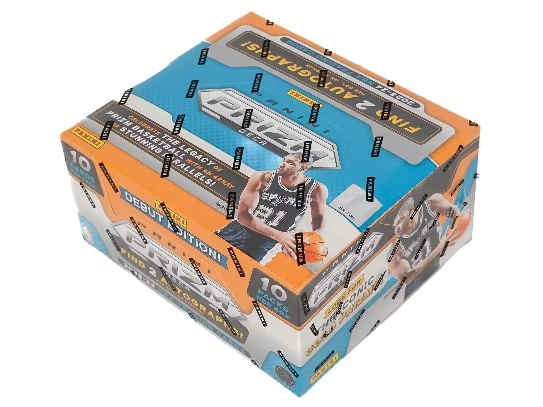 Sealed Panini Prizm Deca basketball hobby box with two autographs for 2023-24 collection