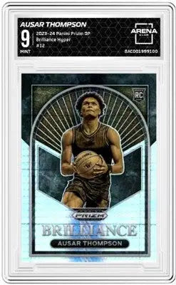 Graded Ausar Thompson basketball card from 2023-24 Panini Prizm DP Brilliance Hyper Arena Club