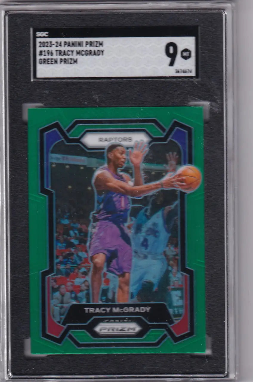 Graded Tracy McGrady SGC 9 basketball card from 2023-24 Panini Prizm Green set