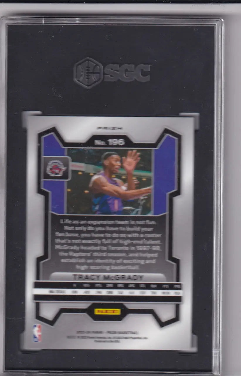 Graded Tracy McGrady basketball card from 2023-24 Panini Prizm Green SGC 9 Toronto Raptors