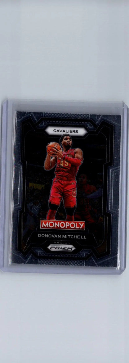 Donovan Mitchell basketball trading card in protective case from Panini Prizm Monopoly series