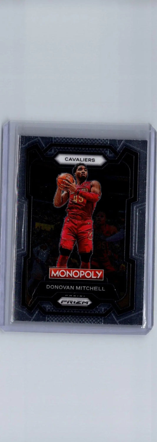 Donovan Mitchell basketball trading card in protective case from Panini Prizm Monopoly series