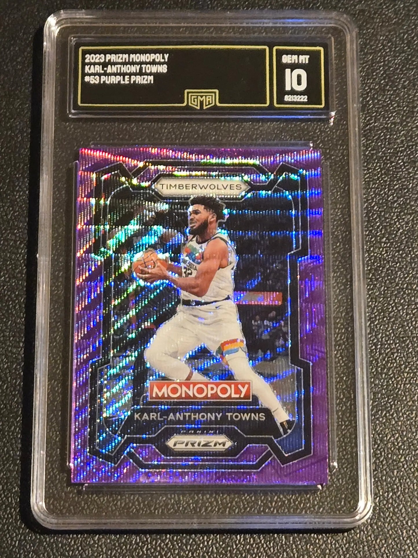 2023-24 Panini Prizm Monopoly #53 Karl-Anthony Towns Purple GMA 10 - Trading Card