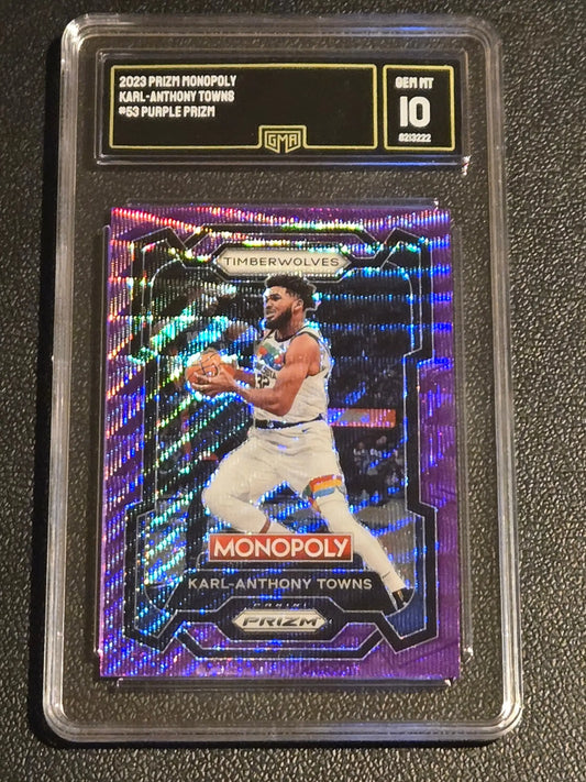 2023-24 Panini Prizm Monopoly #53 Karl-Anthony Towns Purple GMA 10 - Trading Card