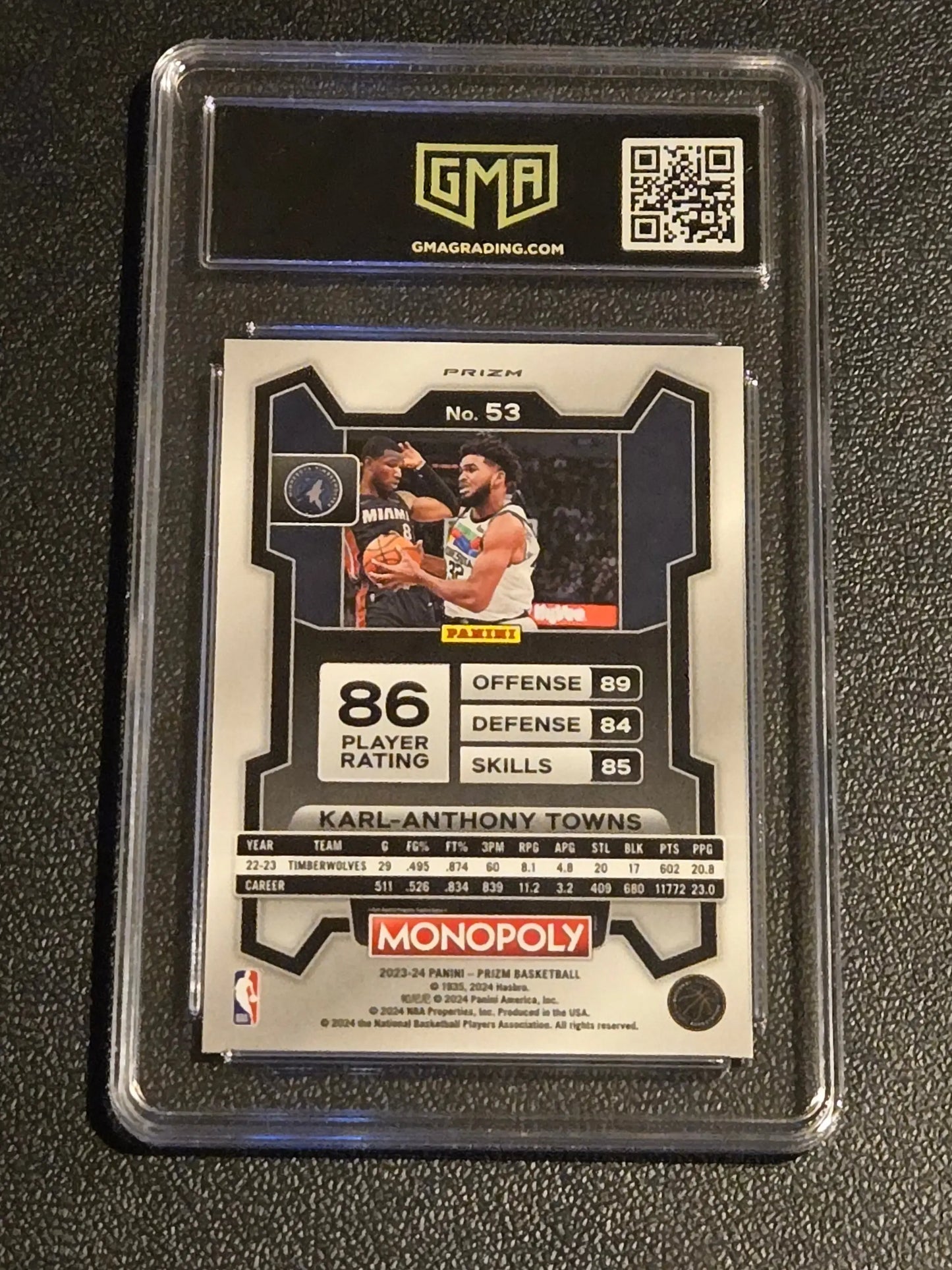 2023-24 Panini Prizm Monopoly #53 Karl-Anthony Towns Purple GMA 10 - Trading Card