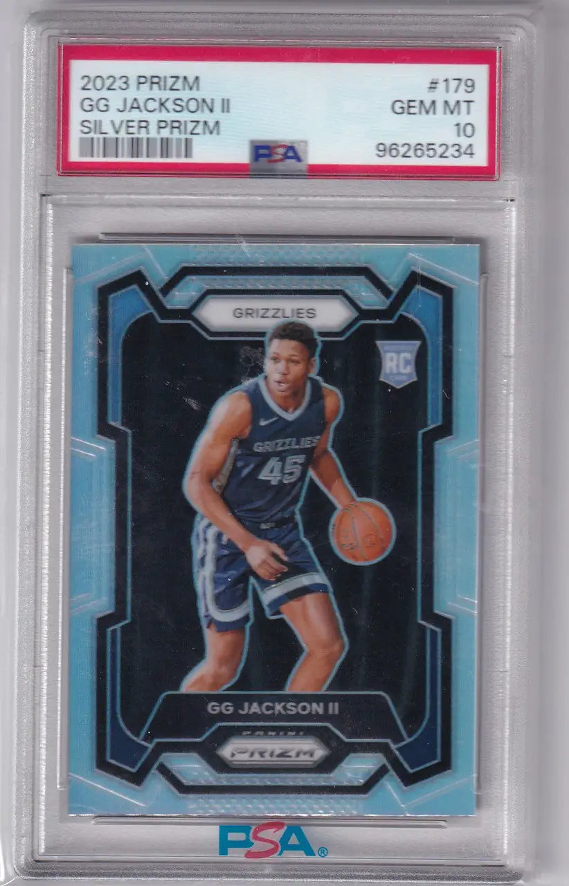 Graded GG Jackson II rookie card from 2023-24 Panini Prizm Silver PSA 10 Memphis Grizzlies