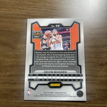 Devin Booker trading card from 2023-24 Panini Prizm Silver Prizm #58 collectible