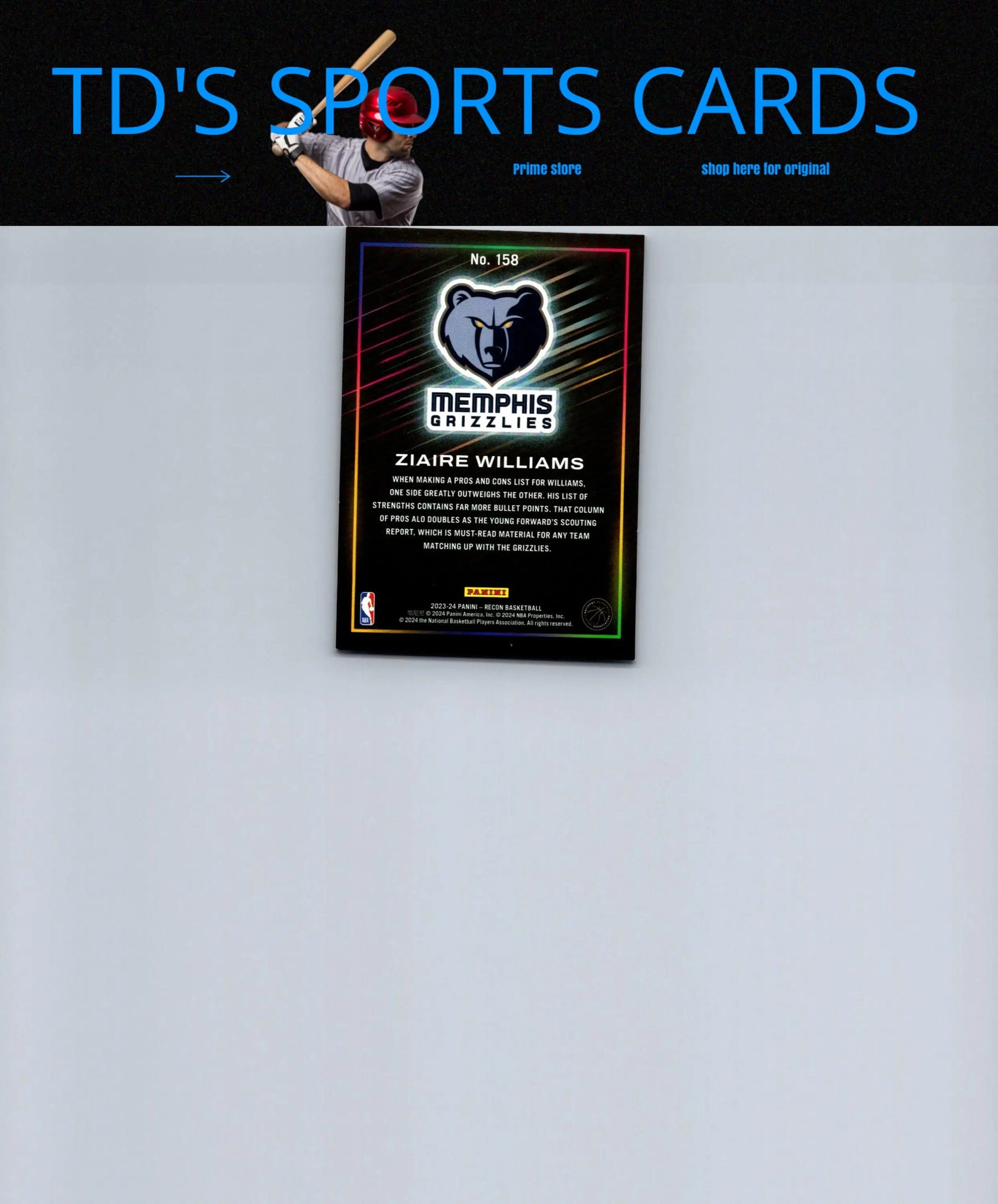 Ziaire Williams basketball card from 2023-24 Panini Recon #158 Holo collectible