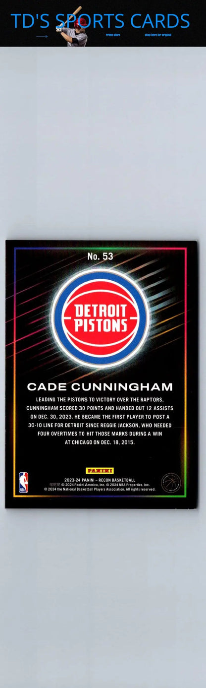 Cade Cunningham Detroit Pistons trading card from 2023-24 Panini Recon #53