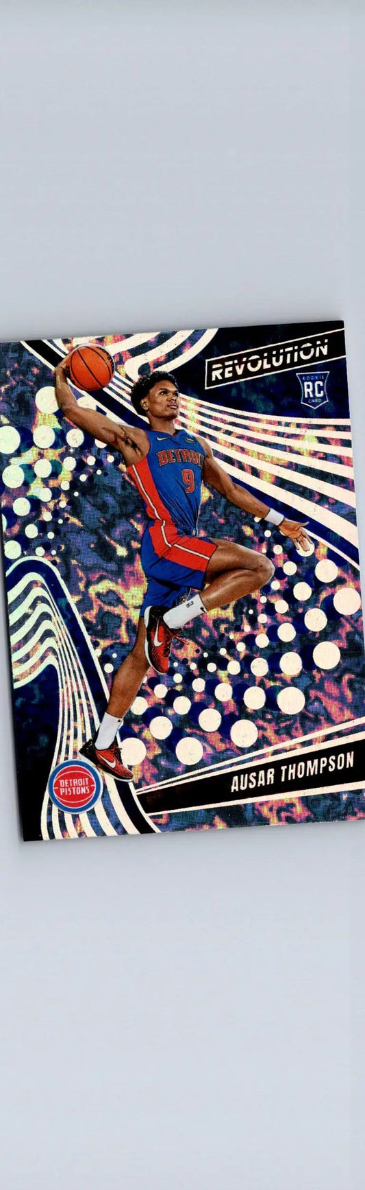 Basketball trading card featuring Ausar Thompson in Detroit Pistons uniform from Panini Revolution