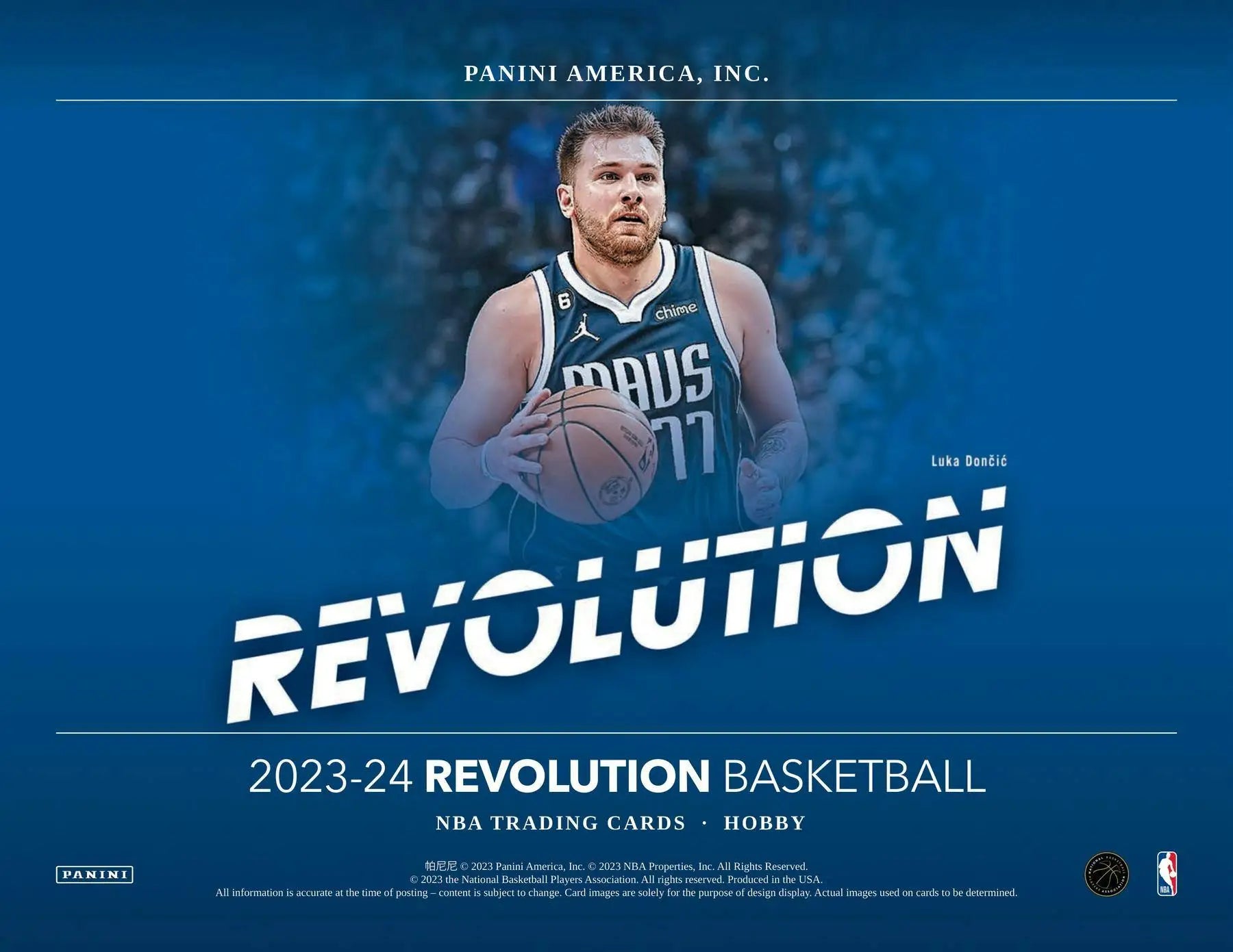 2023-24 Panini Revolution hobby box ad featuring Mavericks player with randomly inserted autographs
