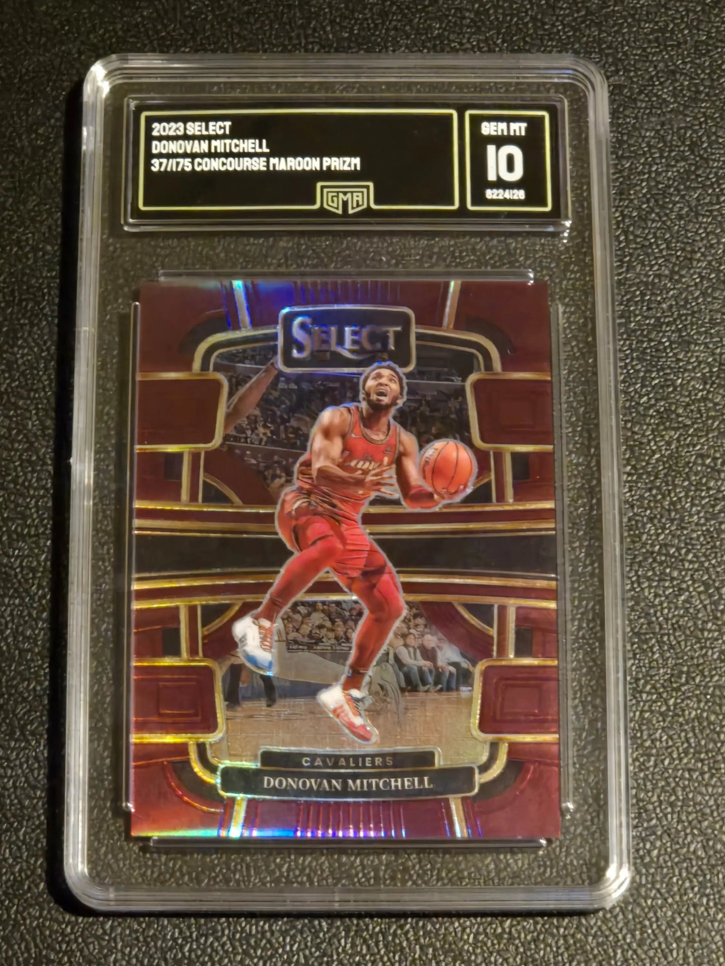 2023-24 Panini Select #38 Donovan Mitchell Maroon Prizms GMA 10 #/175