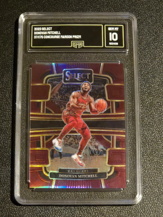 2023-24 Panini Select #38 Donovan Mitchell Maroon Prizms GMA 10 #/175