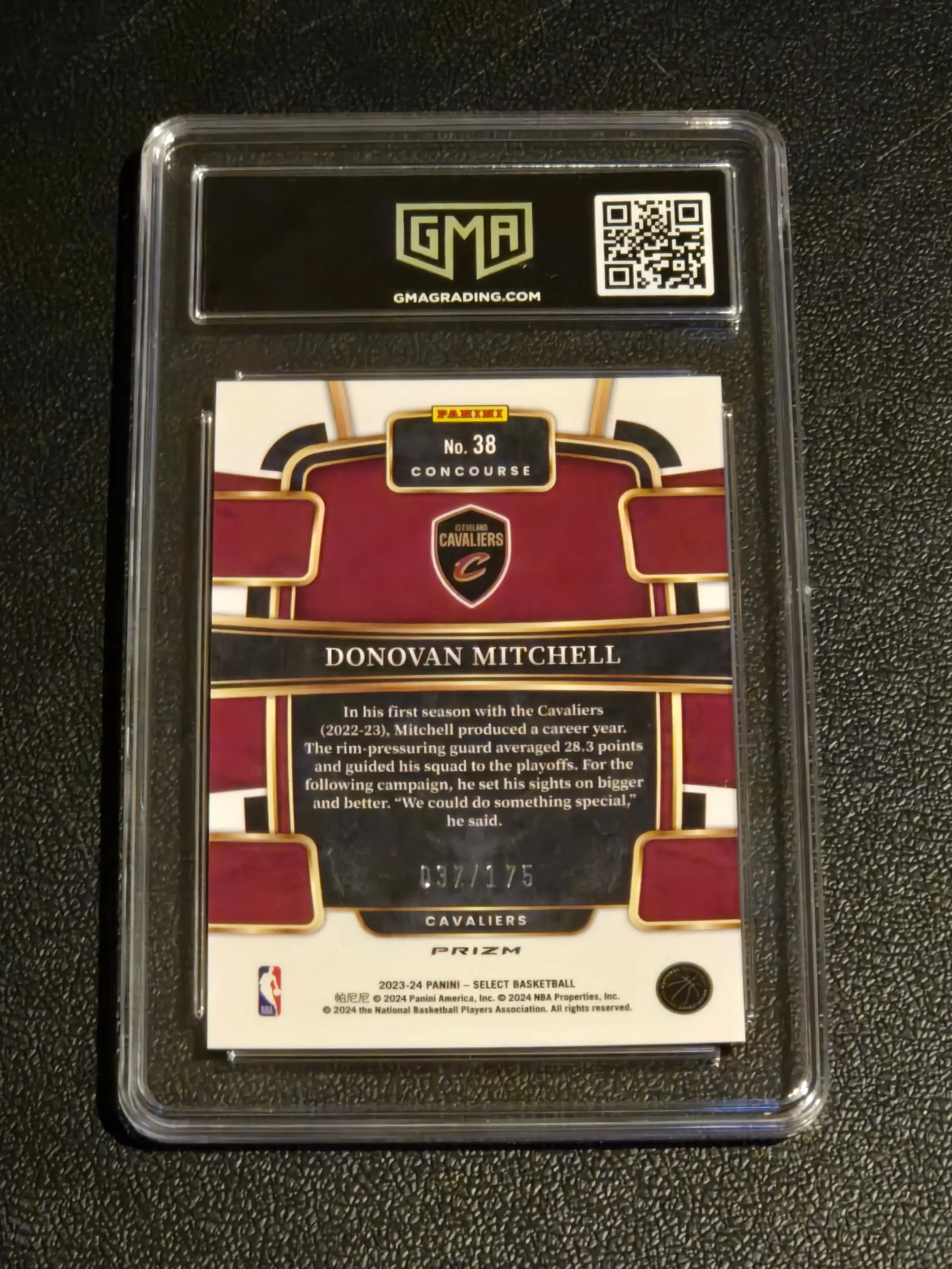 2023-24 Panini Select #38 Donovan Mitchell Maroon Prizms GMA 10 #/175