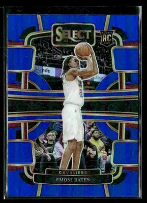 Emoni Bates Blue Prizms basketball trading card from 2023-24 Panini Select featuring Emoni Bates