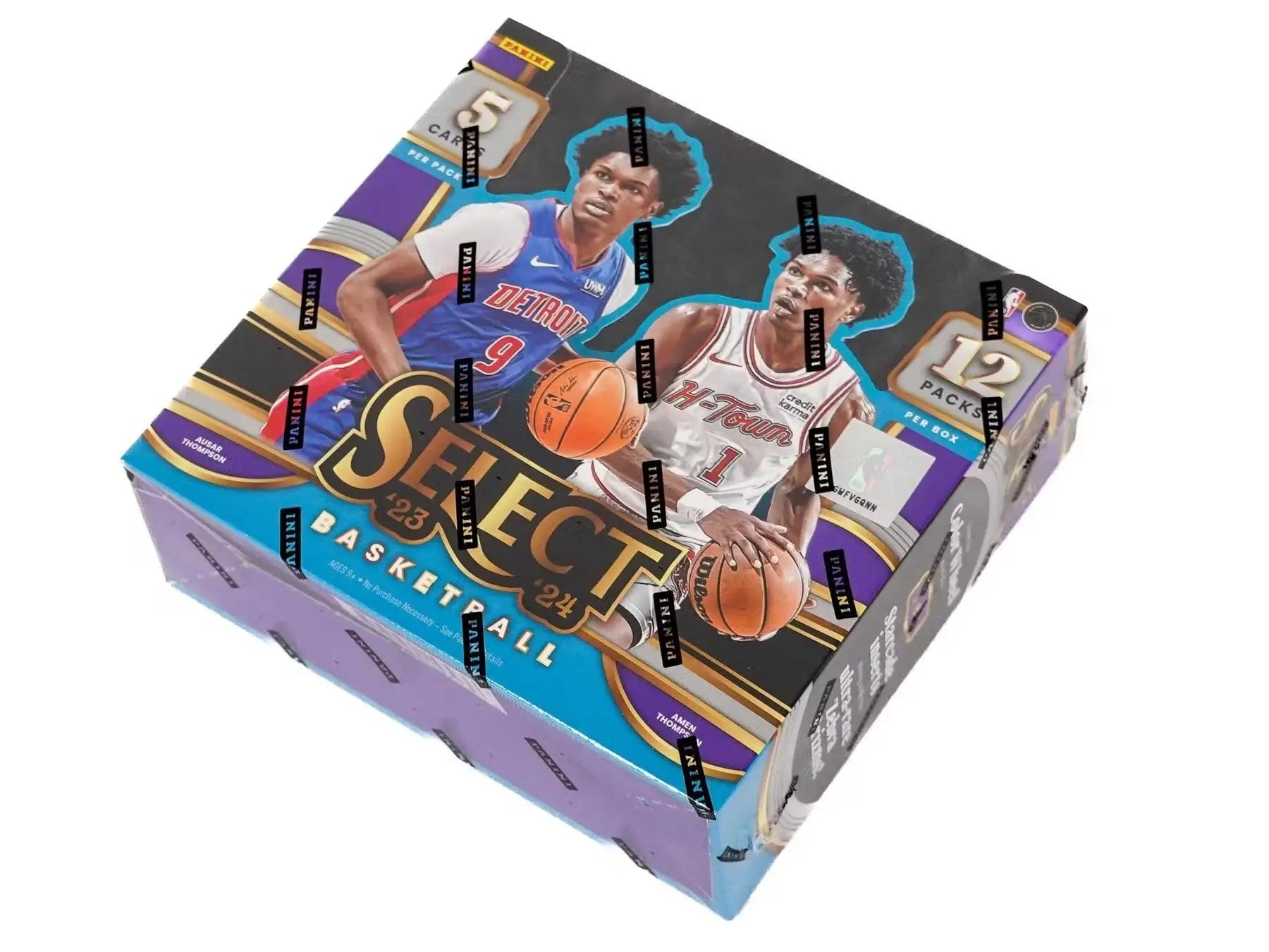 2023-24 Panini Select Basketball Hobby Box featuring black finite and color wheel cards