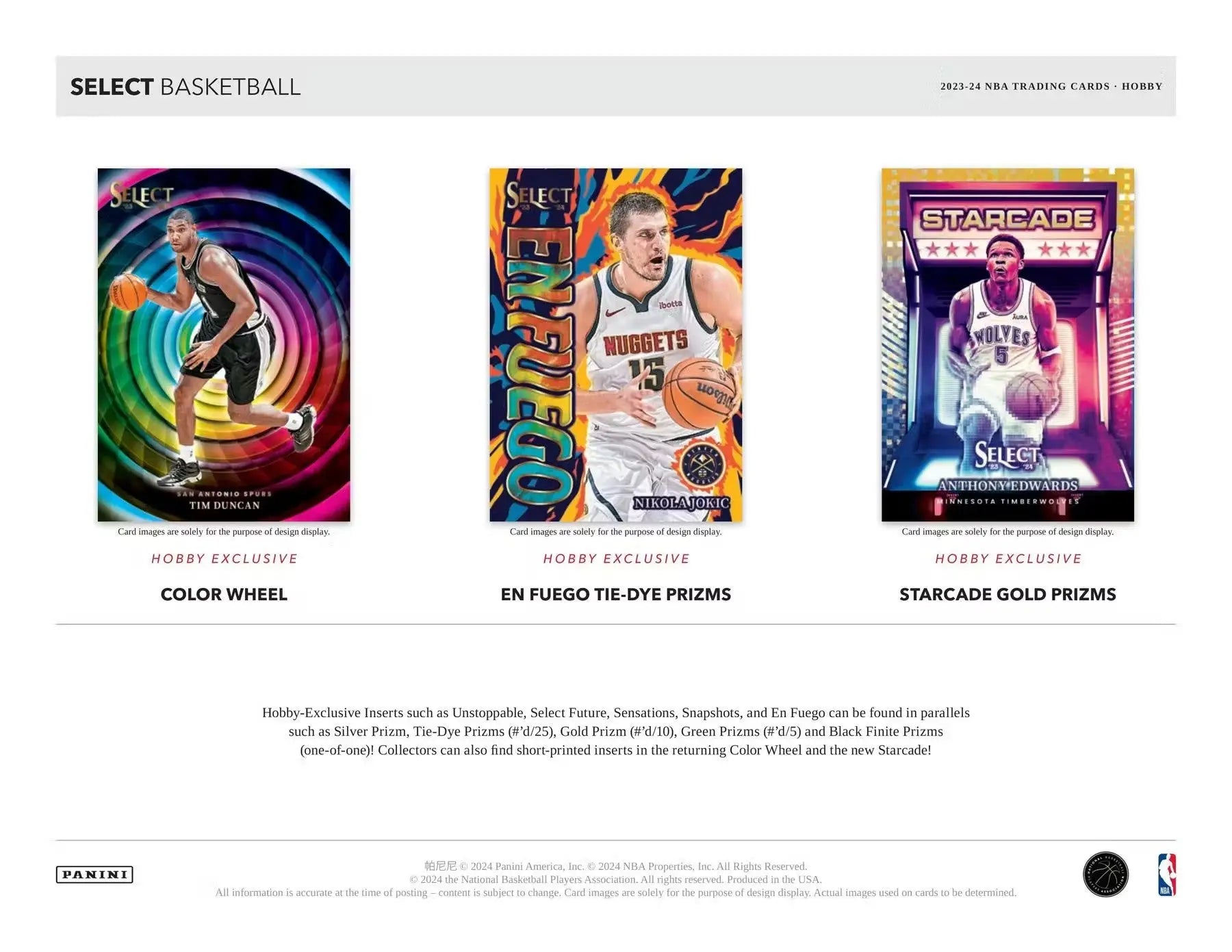 Basketball trading cards from 2023-24 Panini Select Basketball Hobby Box with color wheel designs