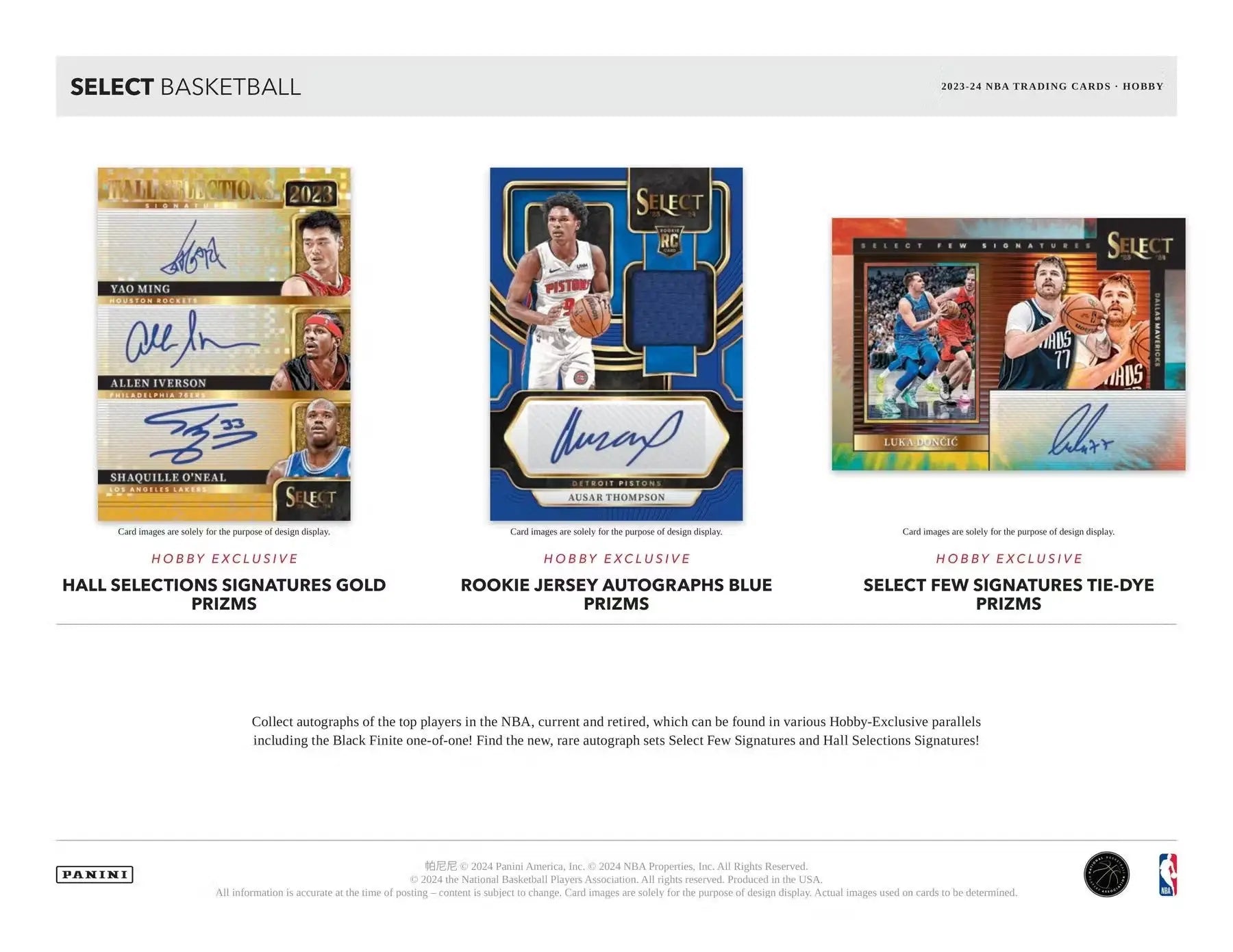 Basketball trading cards from 2023-24 Panini Select Basketball Hobby Box featuring Black Finite
