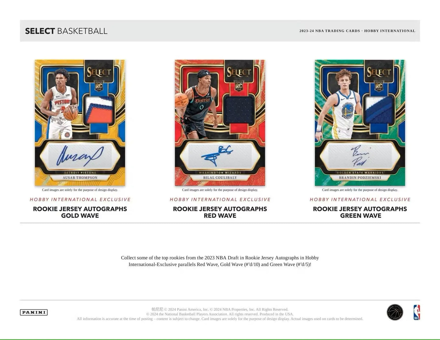 Autographed rookie jersey trading cards from 2023-24 Panini Select Basketball International Hobby Box