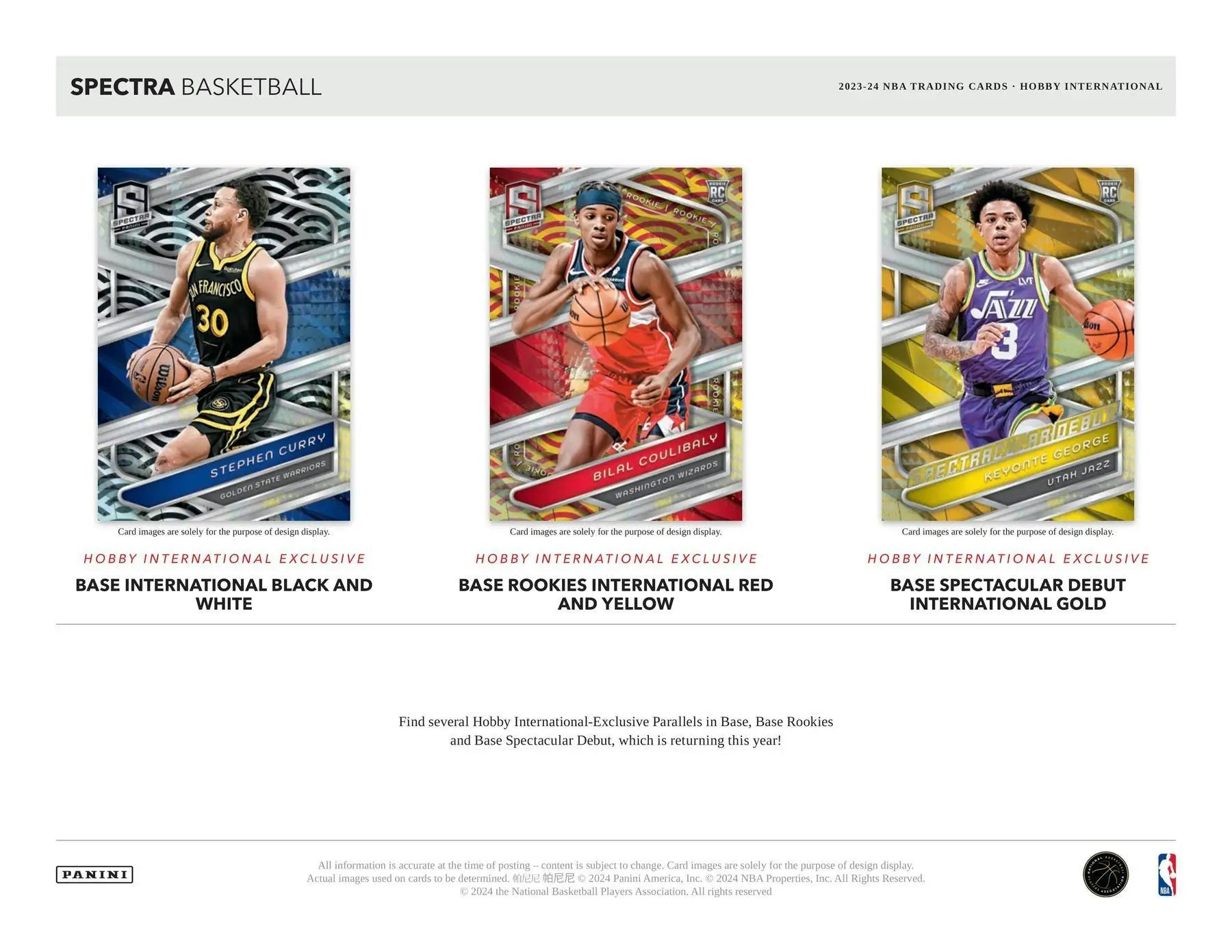 Basketball trading cards from 2023-24 Panini Spectra featuring three parallels