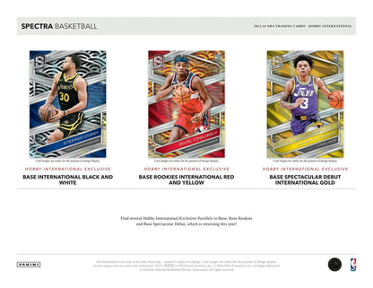 Basketball trading cards from 2023-24 Panini Spectra featuring three parallels
