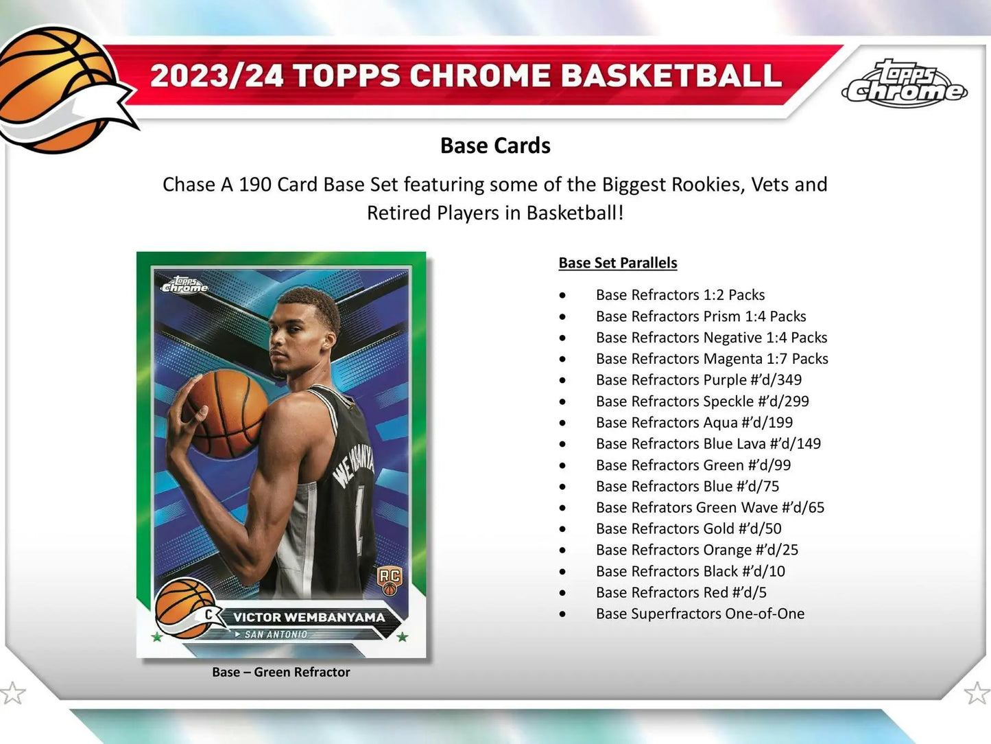 Basketball trading card from 2023-24 Topps Chrome Basketball Hobby Box featuring refractors gold
