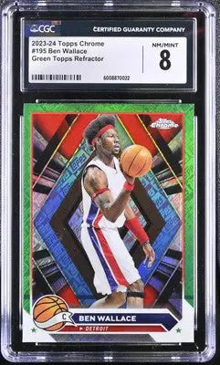 Graded Topps Chrome Ben Wallace basketball card in CGC 8 quality featuring Green Topps Refractor