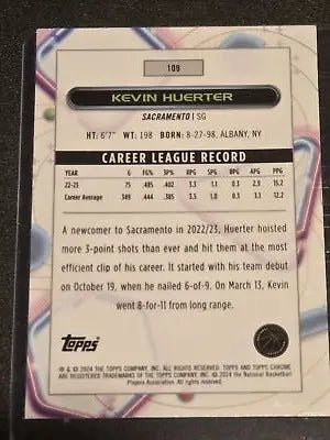 Kevin Huerter basketball card from 2023-24 Topps Chrome Cosmic set