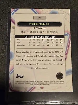 Pete Nance basketball card from 2023-24 Topps Chrome Cosmic series