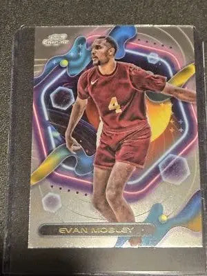 Evan Mobley basketball card from 2023-24 Topps Chrome Cosmic series featuring chrome cosmic design