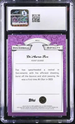 Graded De’Aaron Fox basketball card from Topps Chrome Roundball Royalty series