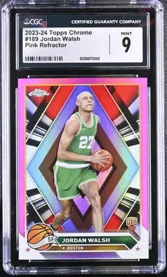 Graded 2023-24 Topps Chrome Jordan Walsh Pink Refractor Basketball Card CGC 9