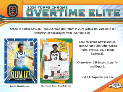 2024 Topps Chrome Overtime Elite basketball trading cards with superfractors one-of-one refractors orange basketball