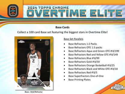 2024 Topps Chrome Overtime Elite base cards featuring refractors orange basketball highlights