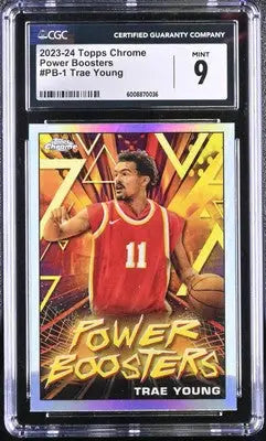 Graded Trae Young basketball card from 2023-24 Topps Chrome Trae collection in CGC 9