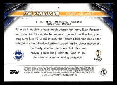 Collectible Evan Ferguson soccer trading card from 2023-24 Topps Chrome UEFA Club series