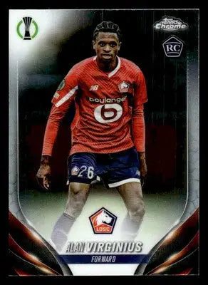 Alan Virginius Topps Chrome UEFA soccer card in red jersey from 2023-24 Chrome UEFA Club