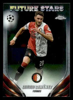 Chrome UEFA Club Future Stars soccer trading card featuring Santiago Giménez 2023-24