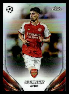 Topps Chrome UEFA Kai Havertz soccer trading card in Arsenal uniform, refractor edition