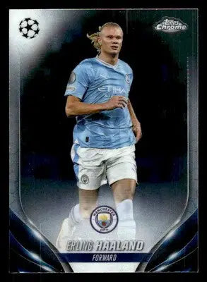 Erling Haaland soccer card from 2023-24 Topps Chrome UEFA Club Competitions