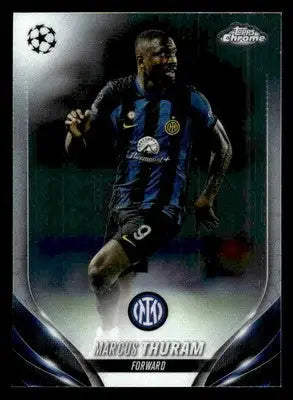 Topps Chrome UEFA Club Competitions soccer card featuring Marcus Thuram 2023-24