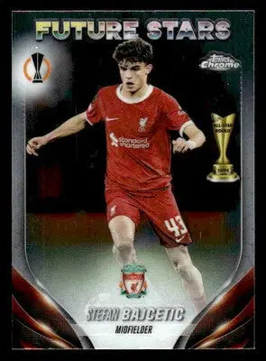 Topps Chrome UEFA Future Stars Stefan Bajcetic soccer trading card in Liverpool kit